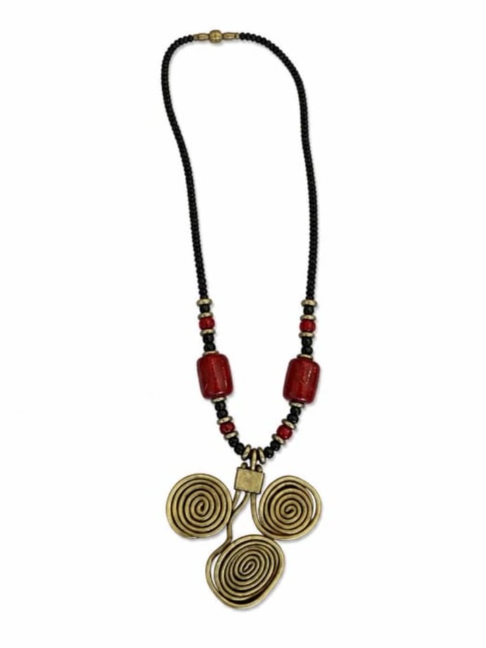 💖 Tribal Brass Open Wire Swirl Medallion Statement Necklace Boho #135